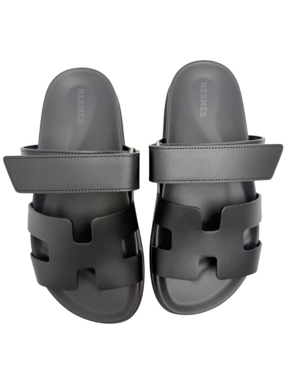 HERMES Black Calfskin Chypre Velcro Strap Sandals Sz 7 - Picture 7 of 10